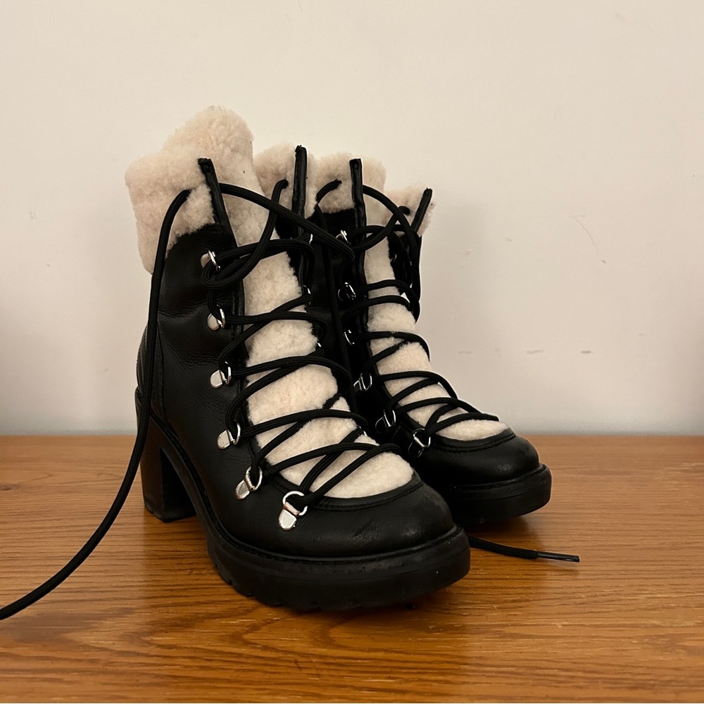 Marc Fisher Black Leather and Shearling Boots